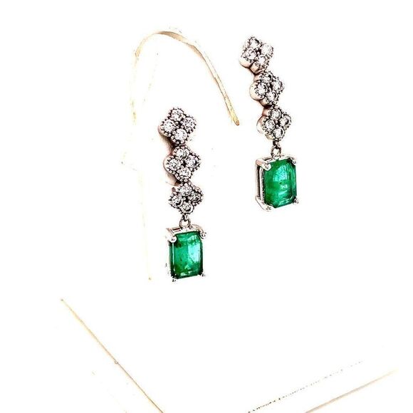 Natural Emerald Diamond Earrings 14 KT 2.13 TCW Certified $4,950 017932 - Picture 9 of 10